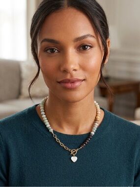 Multicolor Beaded Gemstone Choker with Gold Tone Chain
